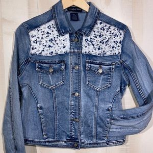 Denim Jacket Long Sleeve Lace Trim Pockets